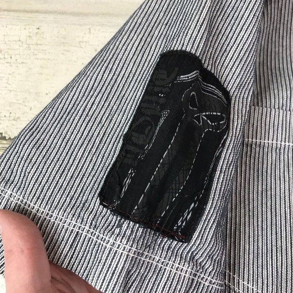 Harley-Davidson Gray Striped Casual Button Down Shirt - Picture 7 of 12